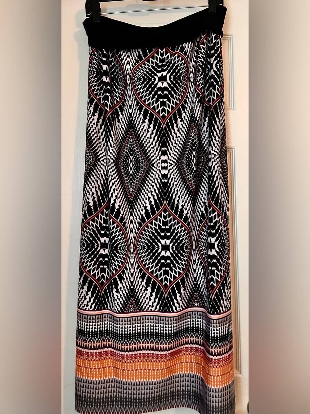 AB Studio Black, White & Orange Geometric Maxi Skirt